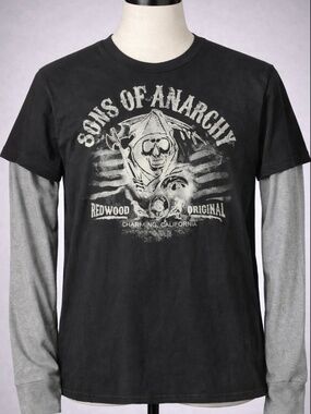 Sons of Anarchy Layered Thermal Shirt Gray Black Long Sleeve Graphic Tee Size M